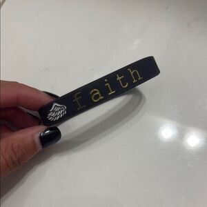 Black 'Faith' Bracelet with Wing Design - LUKE & PHIL Quoted Rubber Bracelet